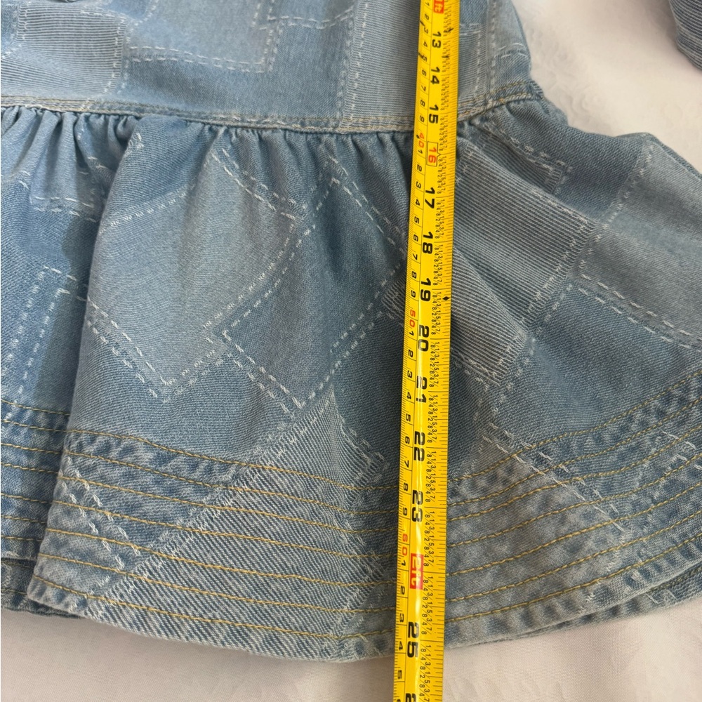 Elegant Blue Denim Dress with Belt & Glass Buttons – Ruffle Hem - Picture 7 of 10